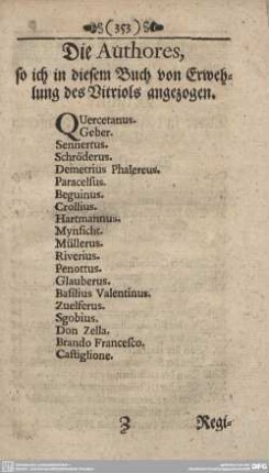 Die Authores, so ich in diesem Buch von Erwehlung des Vitriols angezogen.