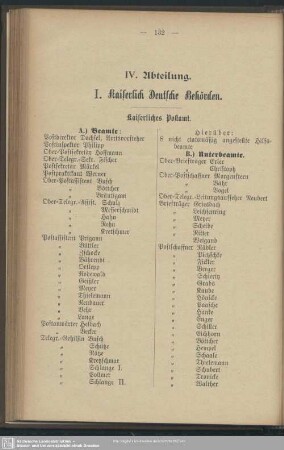 IV. Behördenverzeichnis : IV. Abteilung. Behörden