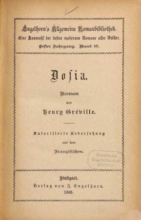 Dosia : Roman. Autorisierte Übersetzung aus dem Französischen