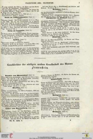 Geschlechter der adeligen uralten Gesellschaft des Hauses Frauenstein