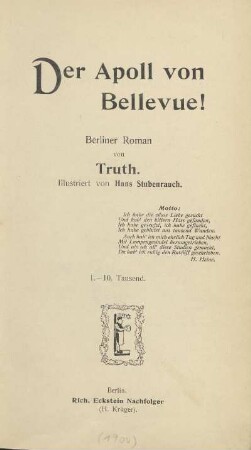 Der Apoll von Bellevue! : Berliner Roman