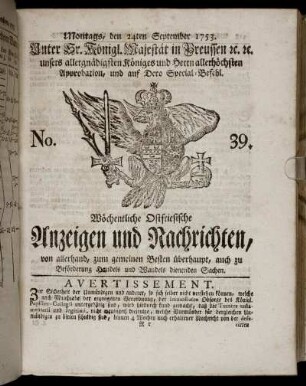 No. 39. Montags, den 24ten September, 1753.