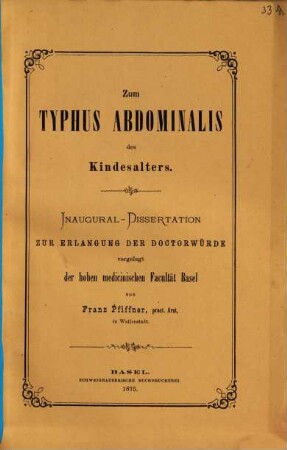Zum Typhus abdominalis des Kindesalters