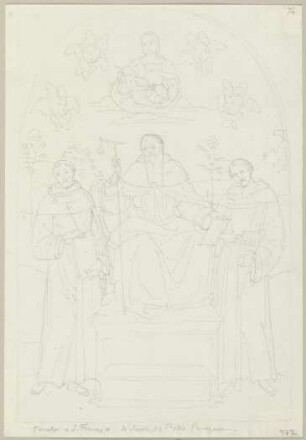 Maria mit Kind, Franz von Assisi und zwei weiteren Heiligen nach einer Tafel in San Francesco zu Perugia