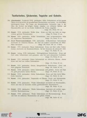 Textilarbeiten, Stickereien, Teppiche und Gobelin (Nr. 304-361)