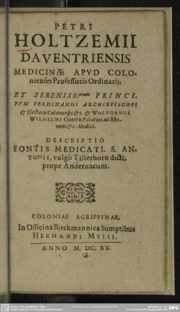 Descriptio fontis medicati S. Antonii, vulgo Tillerborn dicti prope Andernaeum