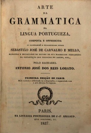 Arte de grammatica da lingua portugueza