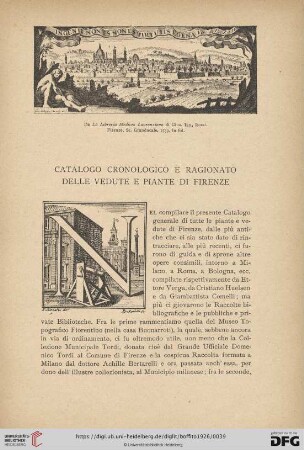 Catalogo cronologico e ragionato delle vedute e piante di Firenze
