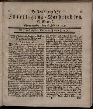 VI. Stück. Sonnabends: den 6. Februar 1779.
