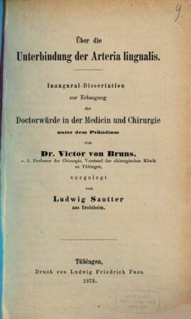 Ueber die Unterbindung der Arteria lingualis : Inaugural-Dissertation