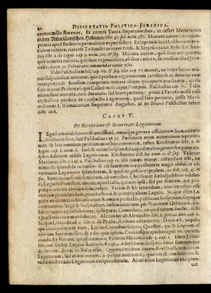 Caput V. De Receptione & Securitate Legatorum.
