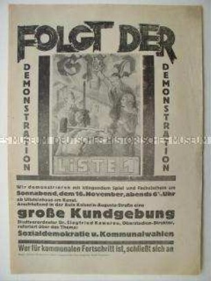 Wahlflugblatt der SPD mit Demonstrationsaufruf