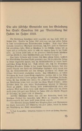 Die alte jüdische Gemeinde von der Gründung der Stadt Spandau bis zur Vertreibung der Juden im Jahre 1510