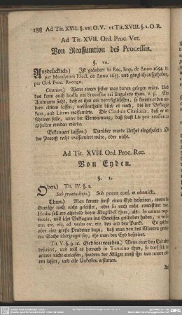 Ad. Tit. XVII. Ord. Proc. Vet. Von Reassumtion des Processus