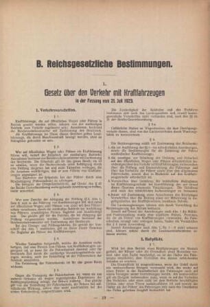 1. Gesetz über den Verkehr mit Kraftfahrzeugen