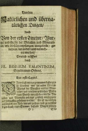 Von den Natürlichen und übernatürlichen Dingen/ auch Von der ersten Tinctur/ ...
