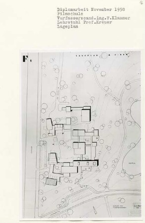Filmschule, Berlin-Dahlem (Diplomarbeit bei Willy Kreuer): Lageplan 1:500