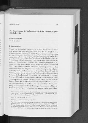 Die Kommunale Archivberatungsstelle im Landeshauptarchiv Schwerin : Bilanz eines Jahres