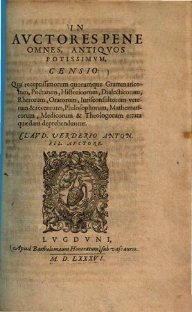 In auctores pene omnes, antiquos potissimum censio