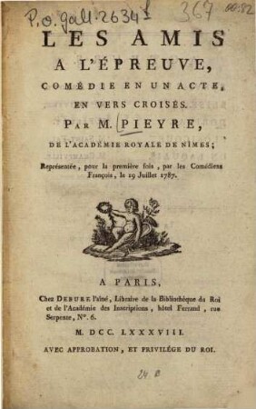 Les amis à l'épreuve : Comédie en un acte, en vers croisés