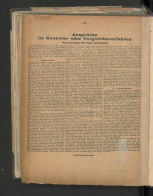 Ansprüche im Konkurs- oder Vergleichsverfahren Fingerzeige für Gläubiger
