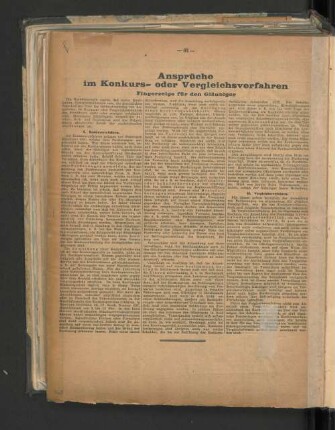 Ansprüche im Konkurs- oder Vergleichsverfahren Fingerzeige für Gläubiger