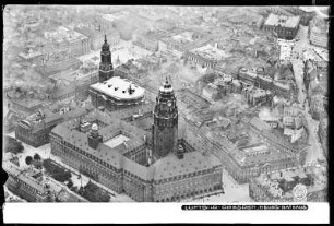 Dresden, Neues Rathaus, Kreuzkirche und Altmarkt, Luftbild