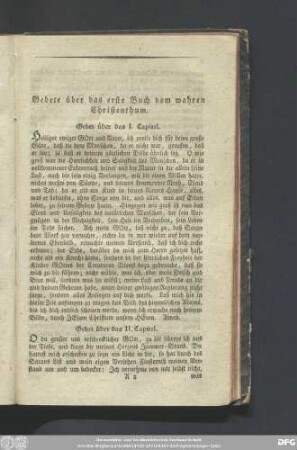 Gebete über das erste Buch vom wahren Christenthum.