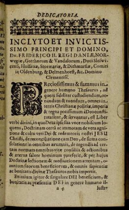 Inclyto Et Invictissimo Principi Et Domino, Dn. Friderico II. Regi Daniæ, Norwegiæ [...]