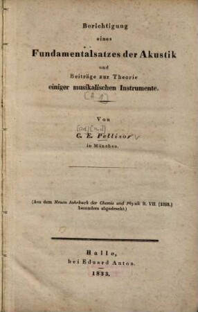 Beiträge zur Theorie einiger musikalischen Instrumente. [1], Berichtigung eines Fundamentalsatzes der Akustik