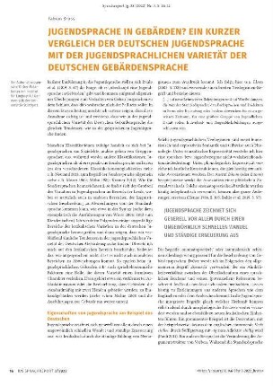 Jugendsprache in Gebärden? Ein kurzer Vergleich der deutschen Jugendsprache mit der jugendsprachlichen Varietät der deutschen Gebärdensprache