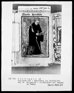 Gebetbuch aus Zwiefalten — Heiliger Benedikt, Folio 3verso