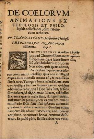 De Coelorvm Animatione Ex Theologis Et Philosophis Collectanea : Cum Resolvtione Catholica