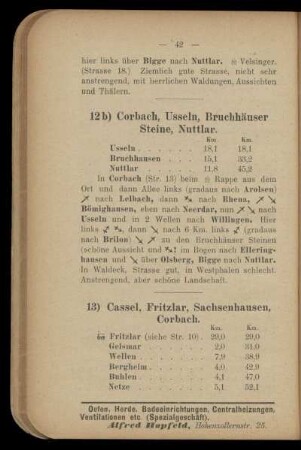 13) Cassel, Fritzlar, Sachsenhausen, Corbach
