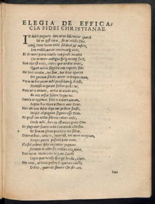 Elegia De Efficacia Fidei Christianae.