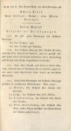 Achter Titel. Von Bestand- Pacht- oder Mieth-Verträgen