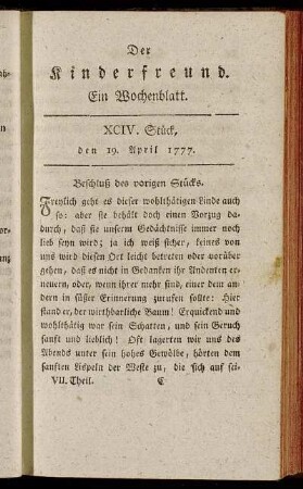 XCIV. Stück, den 19. April 1777
