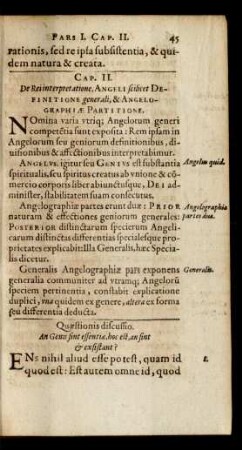 Cap. II. De Rei interpretatione, Angeli scilicet Definitione generali, & Angelographiae Partitione