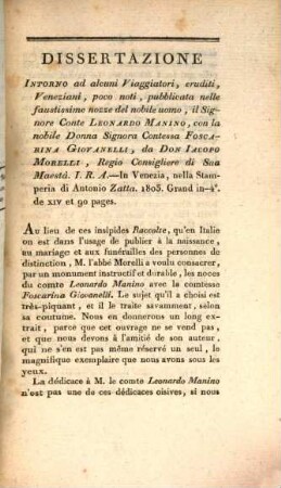 Dissertation sur quelques voyageurs Vénitiens