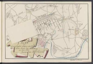 Umgebungskarte von Mühlberg, Federzeichnung, bis 1803 : Band 2: Seite 5: Plan von Denen beyden Lagers der Chur Sächs. Armee bey Mühlberg im Jahre 1785 / Ignatius v. Brzeski. - [S.l.]. - 1 Karte ; Handzeichnung, koloriert, 21 x 31 cm // Mit klappbarem Bereich