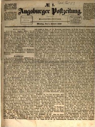 Augsburger Postzeitung. 1849, 1849, 1 - 6