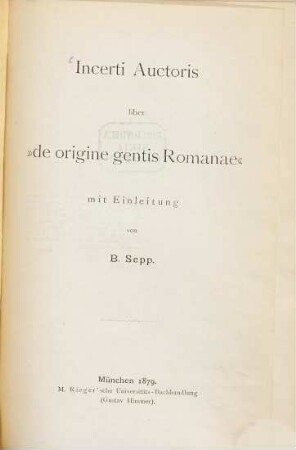 Incerti auctoris liber "de origine gentis Romanae"