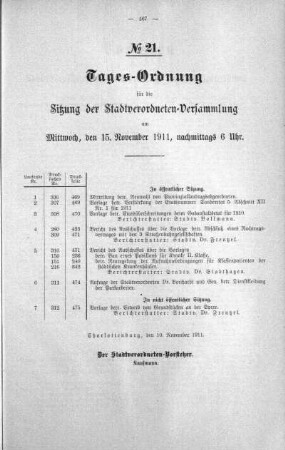 Tages-Ordnung No. 21 (306-313), 15. November 1911