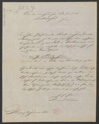 Brief an Mainzer Liedertafel : 25.02.1861