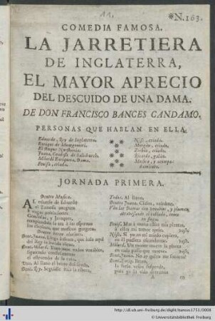Comedia Famosa: La Jarretiera De Inglaterra, El Mayor Aprecio Del Descuido de una Dama.