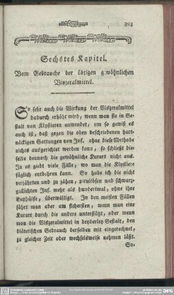 Sechstes Kapitel. Vom Gebrauche der übrigen gewöhnlichen Viszeralmittel