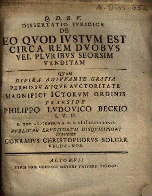 De eo quod iustum est circa rem duobus vel pluribus seorsim venditam
