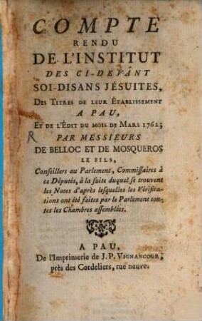 Compte rendu de l'institut des ci-devant soi-disans Jesuites