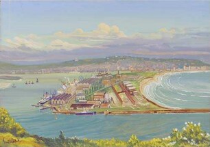 Durban. Links Hafen, rechts Beach. Südafrika