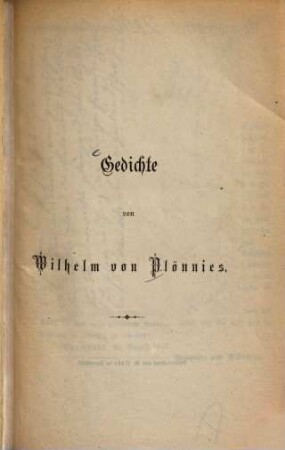 Gedichte von Wilhelm von Plönnies